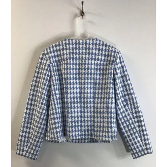 Nanette Lepore Jacket Blue/White Tweed with Pearl Buttons Sz L 🩵